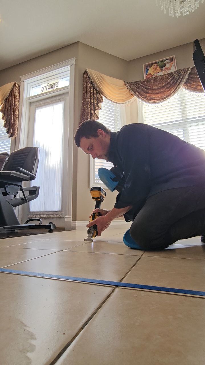 Tile grout installation in Calgary home
